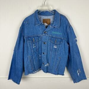 Vintage 80s Blue Denim Alan Jackson Distressed Band Jacket L